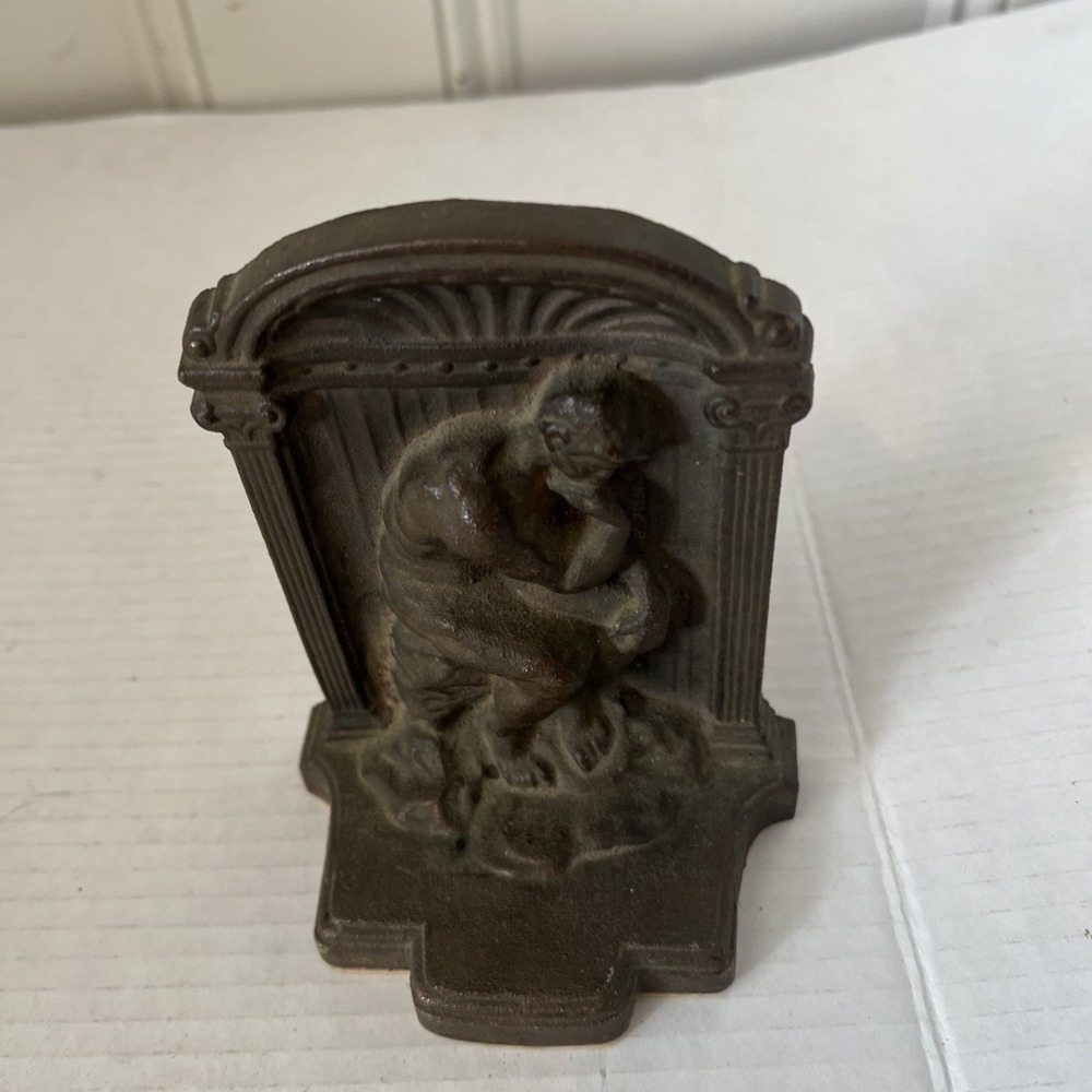 Vintage Cast Iron Rodin's The Thinker Single Bookend Bronze Finish 5x4.5